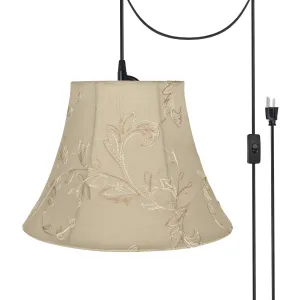 # 70219-21 One-Light Plug-In Swag Pendant Light Conversion Kit with Transitional Bell Fabric Lamp Shade, Apricot, 13" width