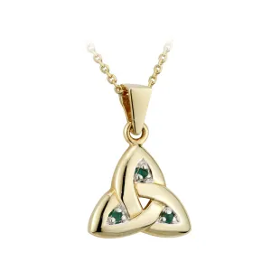 14K Gold Emerald Trinity Knot Pendant
