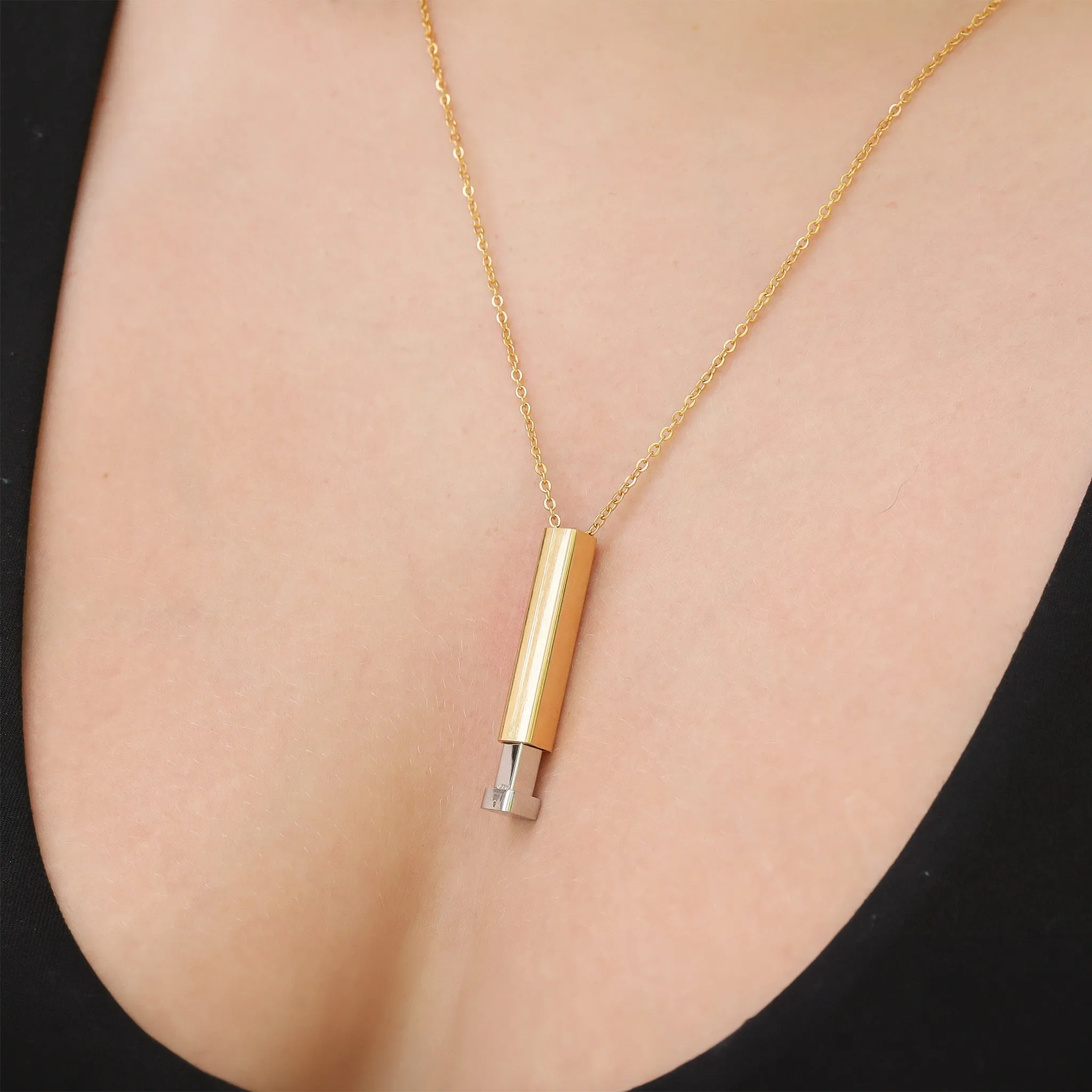 18K Gold PVD Stainless Steel Hidden Message Sliding Blank Bar Necklace / CHN9963