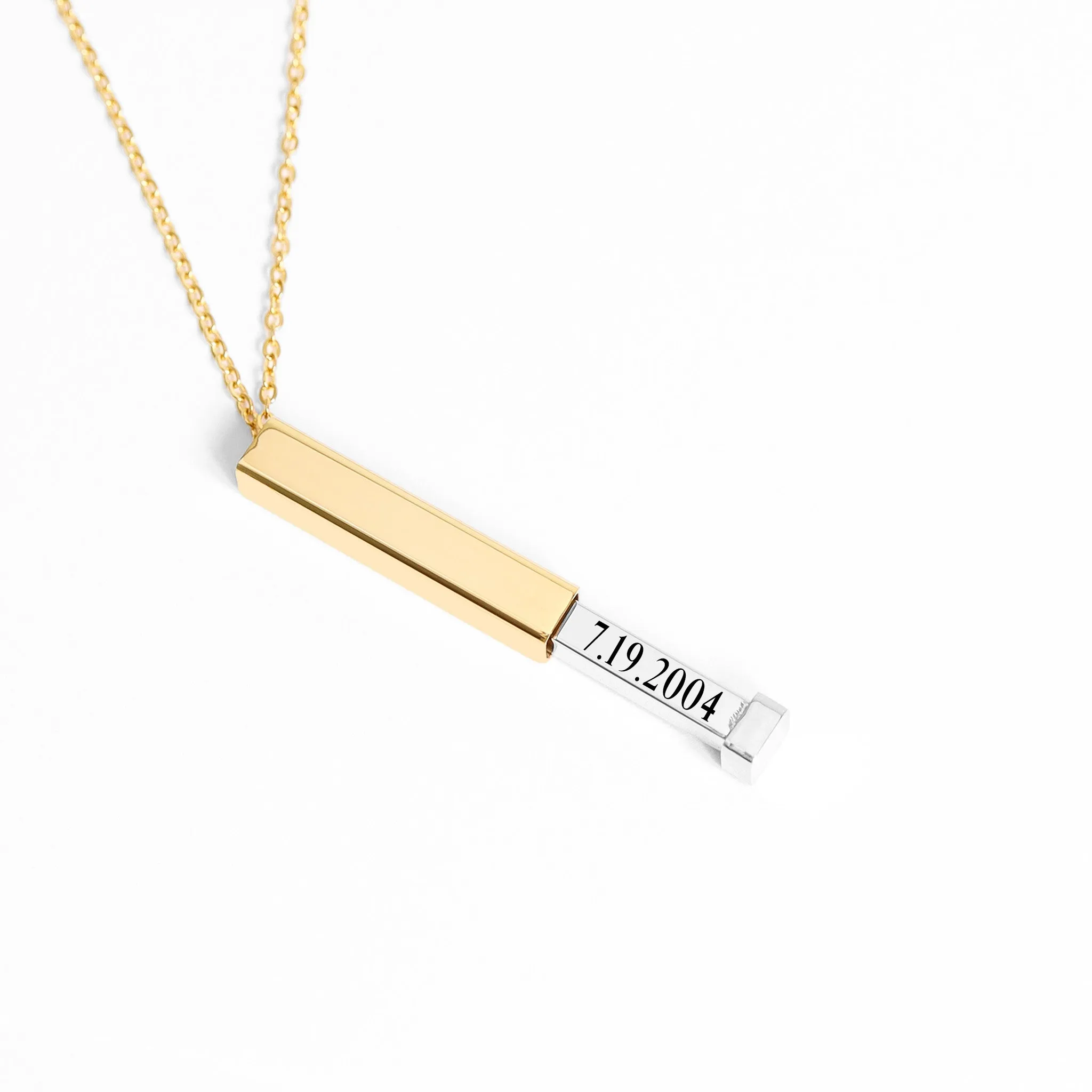 18K Gold PVD Stainless Steel Hidden Message Sliding Blank Bar Necklace / CHN9963