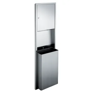 ASI 0469-2 Combination Commercial Paper Towel Dispenser/Waste Receptacle, Semi-Recessed-Mounted, Stainless Steel