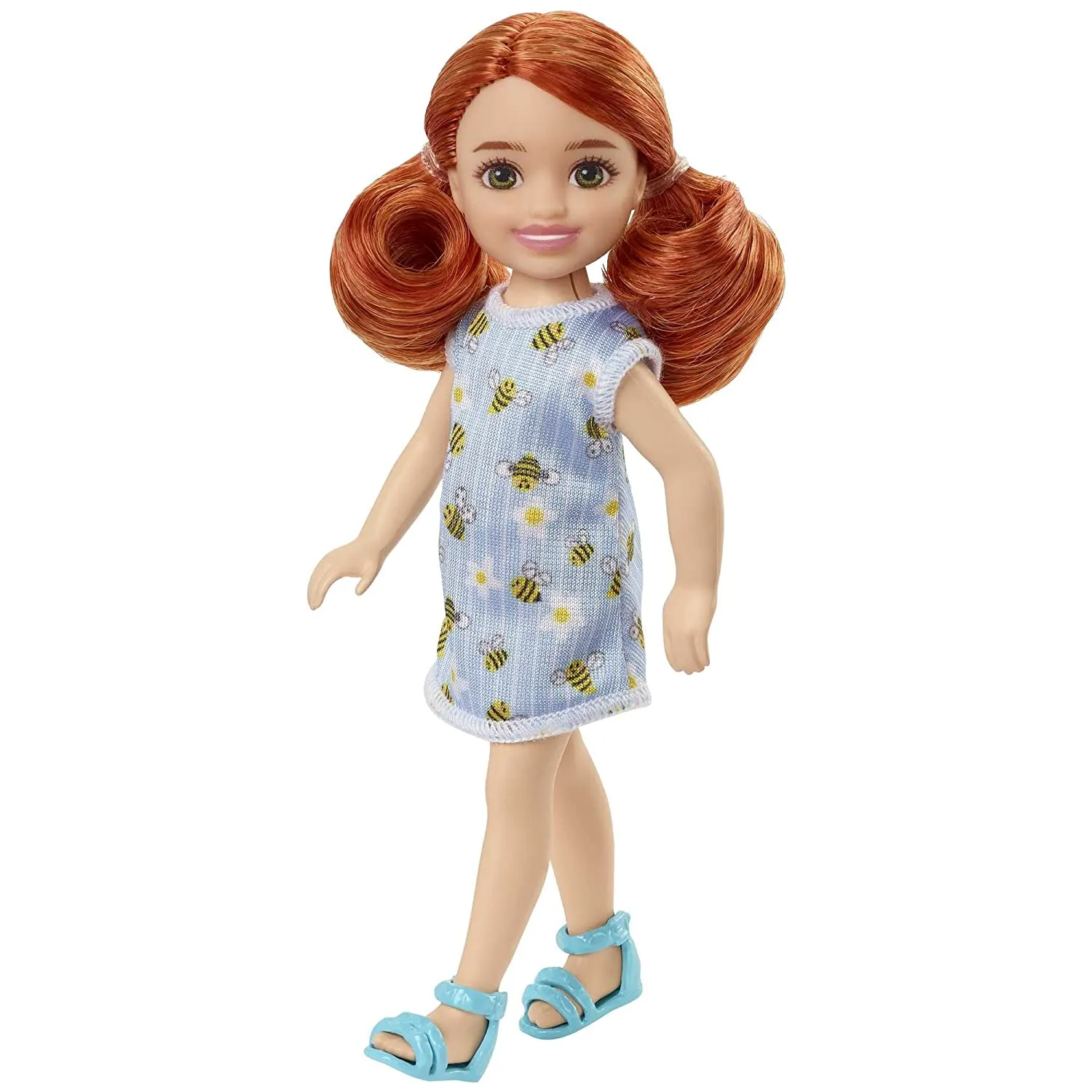 Barbie Chelsea 6 Inch Doll Red Hair Wearing Bumblebee & Flower-Print Dress and Blue Sandals for Kids Ages 3 Years Old & Up