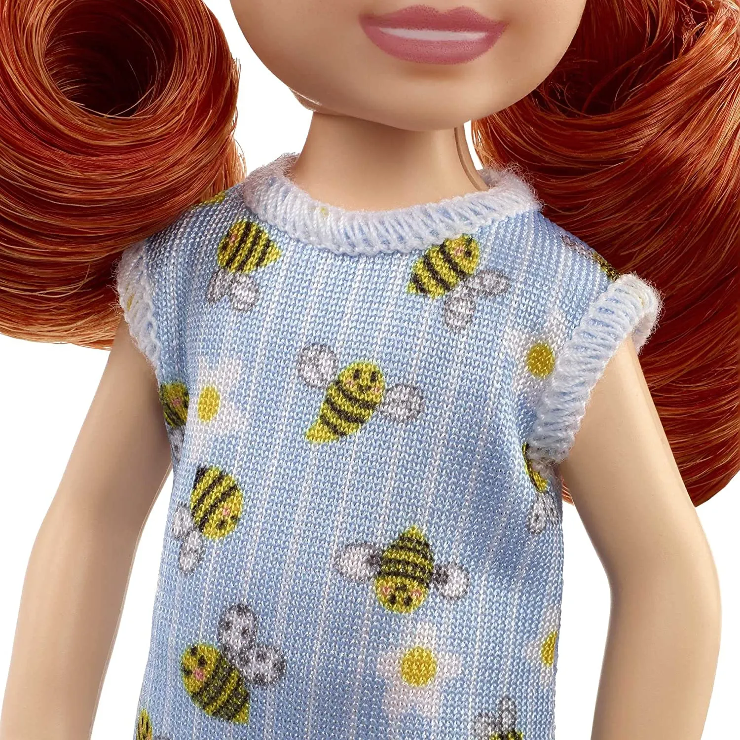 Barbie Chelsea 6 Inch Doll Red Hair Wearing Bumblebee & Flower-Print Dress and Blue Sandals for Kids Ages 3 Years Old & Up