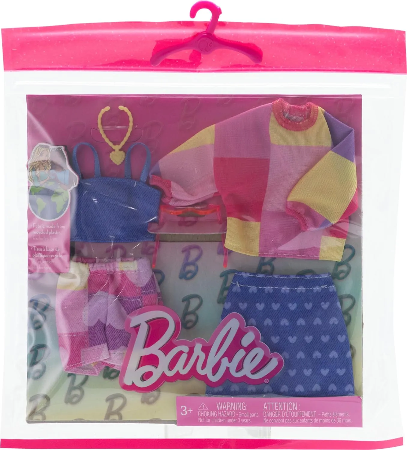 Barbie Doll Clothing, Fashion And Accessory 2-Pack Featuring Pink & Blue Patterns