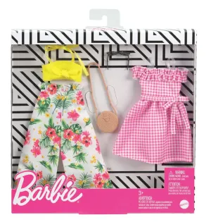 Barbie Fashion 2 Pack Cat Pink Frill Dress & Flower Trousers