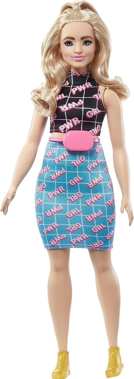 Barbie Fashionistas Curvy Blonde Doll In Girl Power Outfit #202 for Kids Ages 3  (HPF78)