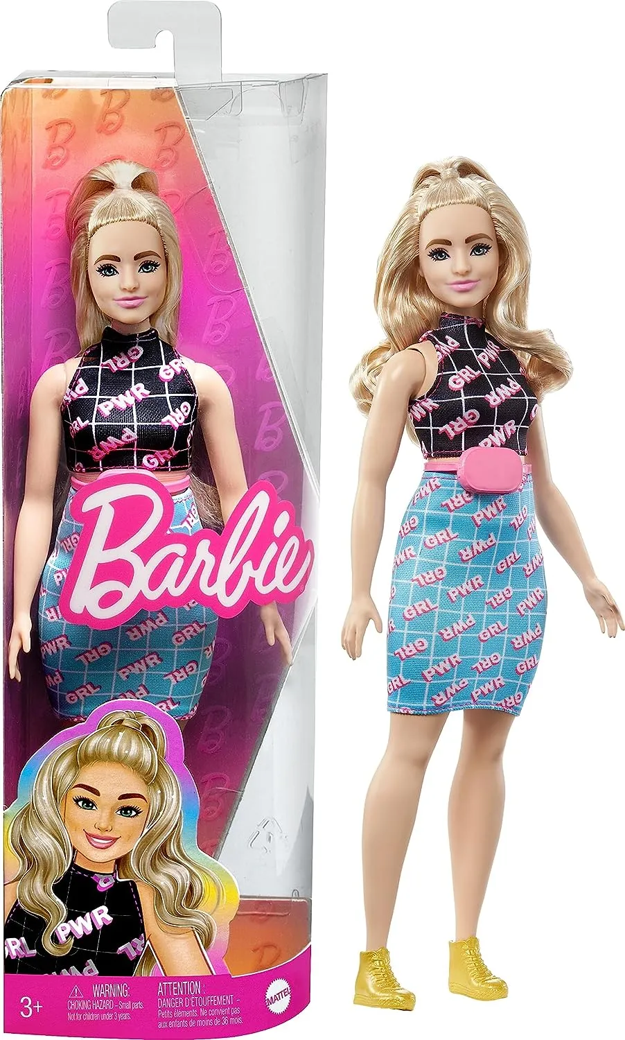 Barbie Fashionistas Curvy Blonde Doll In Girl Power Outfit #202 for Kids Ages 3  (HPF78)