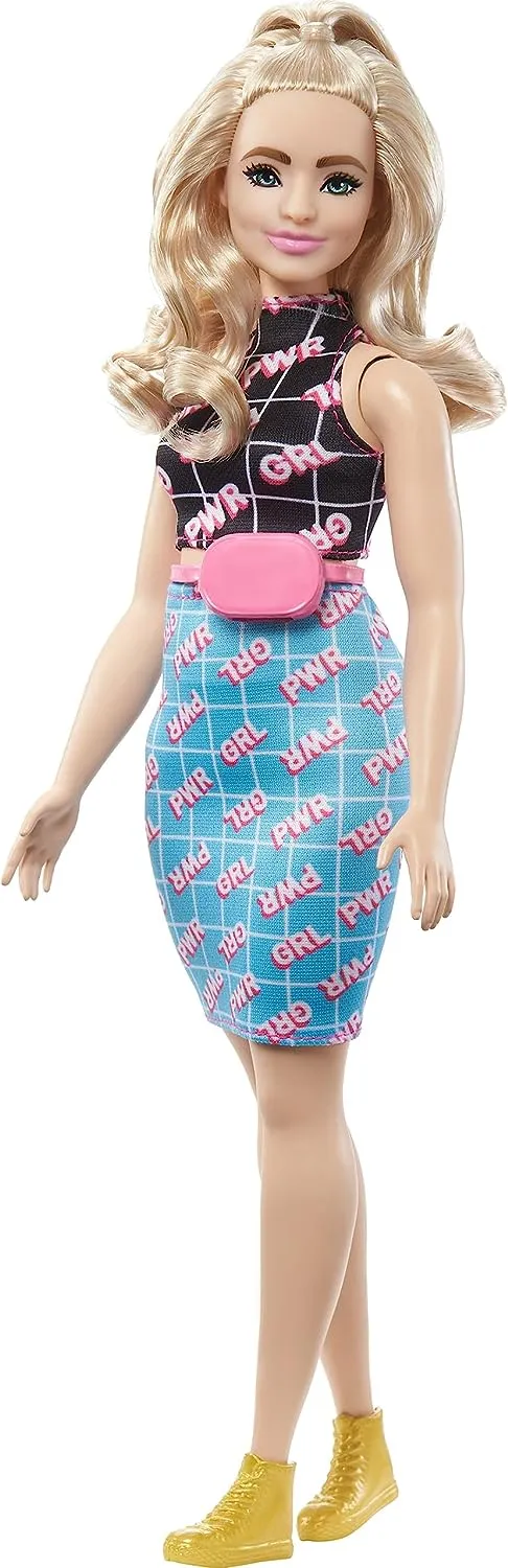 Barbie Fashionistas Curvy Blonde Doll In Girl Power Outfit #202 for Kids Ages 3  (HPF78)