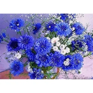 Blue Flowers - 5D DIY Round Drill Diamond Painting (Canvas 30X40cm/11.81x15.74 in )