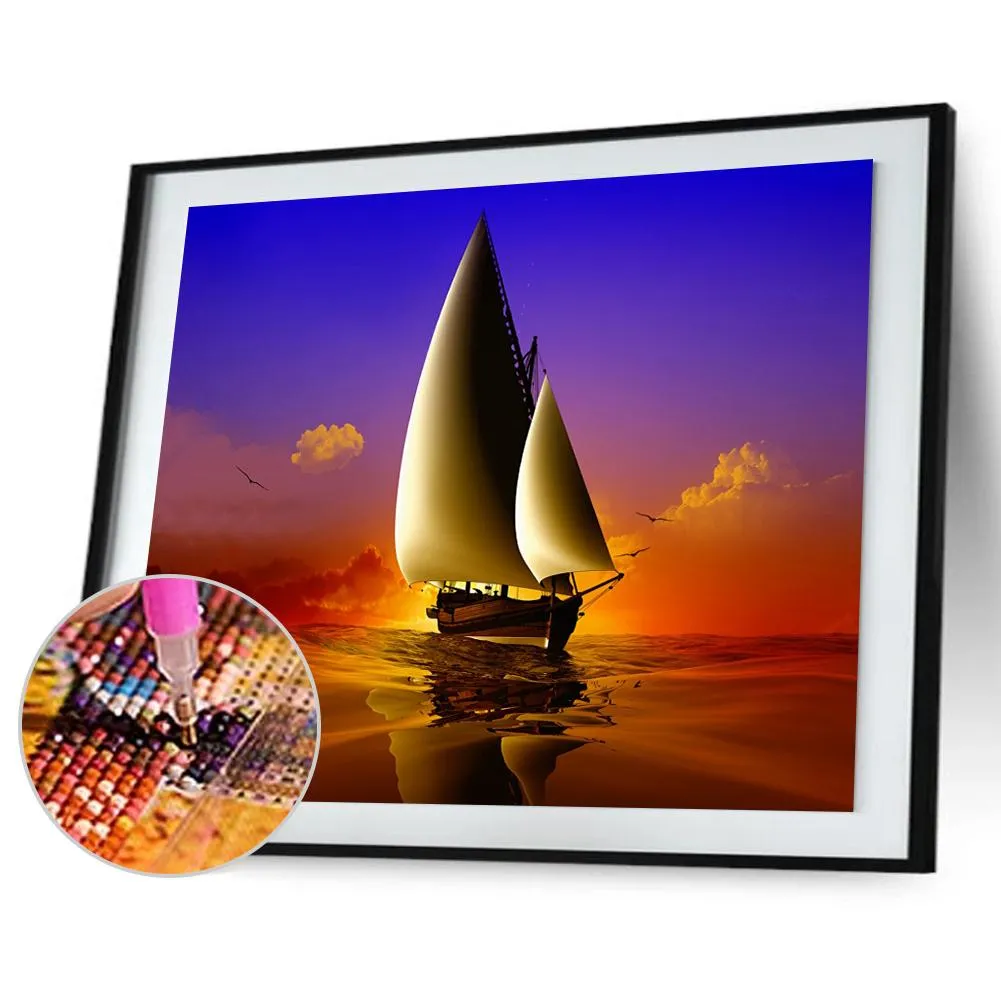 Boat Ship - Full Square Diamond - 50x40CM