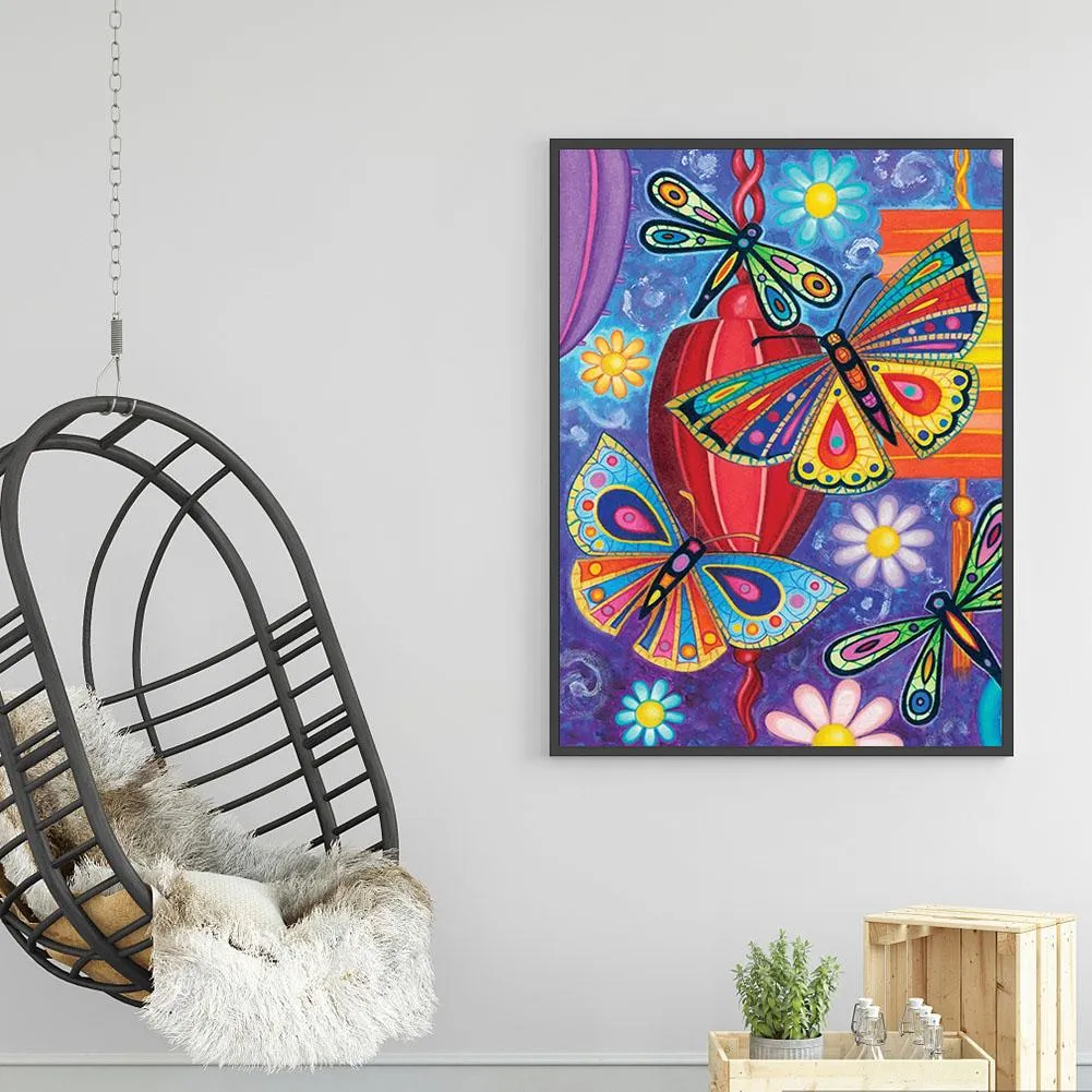 Colorful Butterfly Dragonfly   - Full Round Diamond - 30x40cm