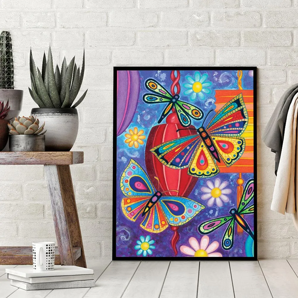 Colorful Butterfly Dragonfly   - Full Round Diamond - 30x40cm