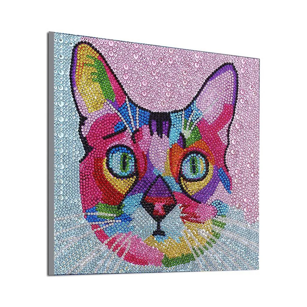 Colorful Cat  - Special Shaped Diamond - 30x30CM