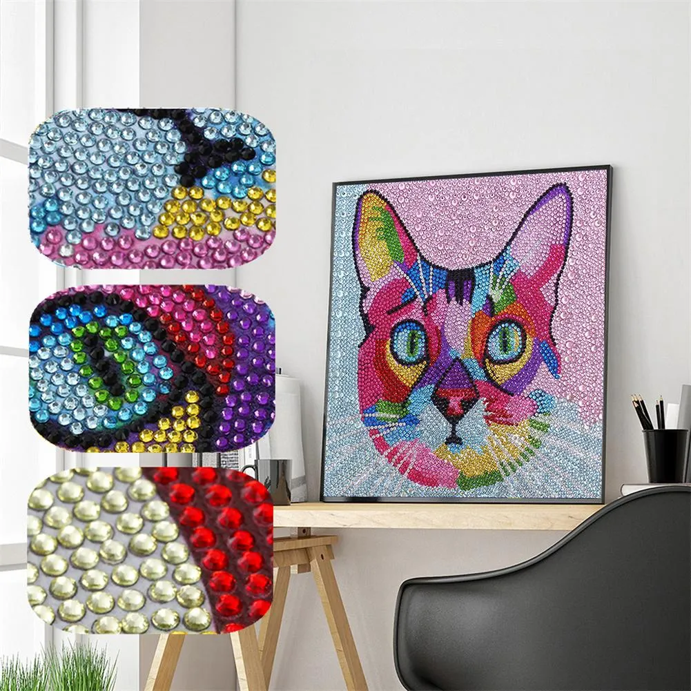 Colorful Cat  - Special Shaped Diamond - 30x30CM