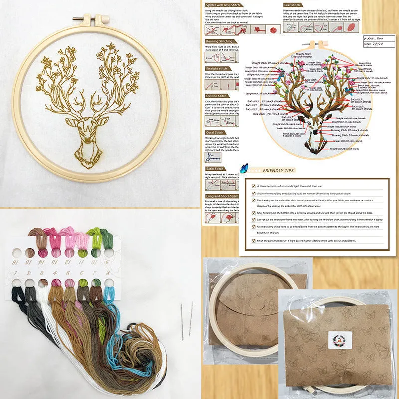 Cute Cartoon Animals Hand Embroidery Kit 20cm