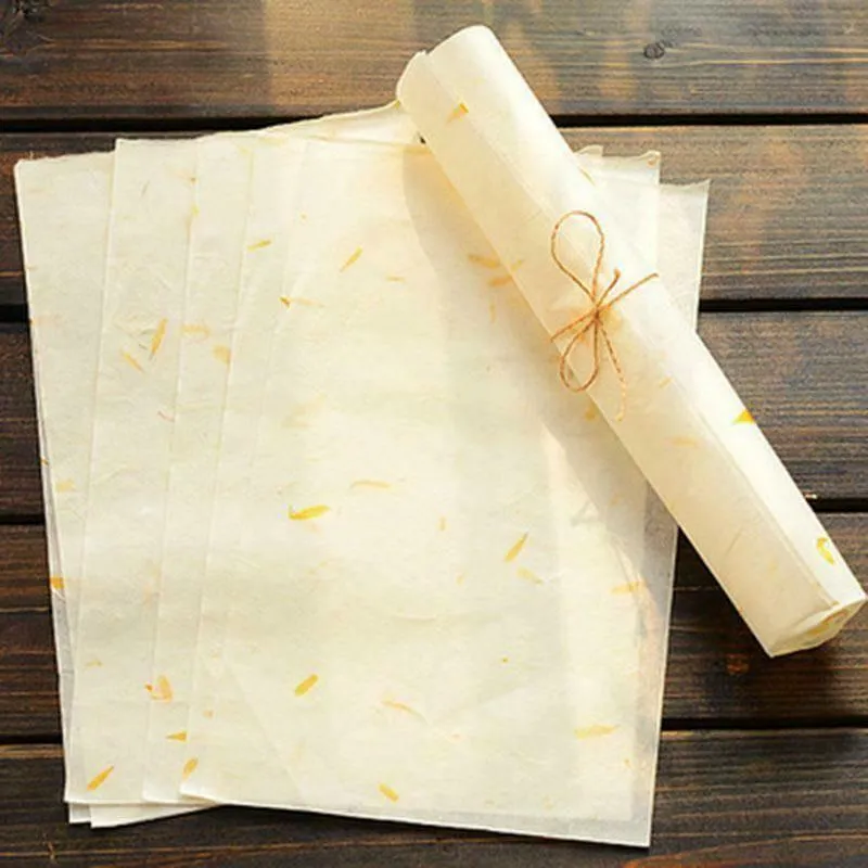 Decorative Paper - White Handmade-Style Paper with Dried Flowers