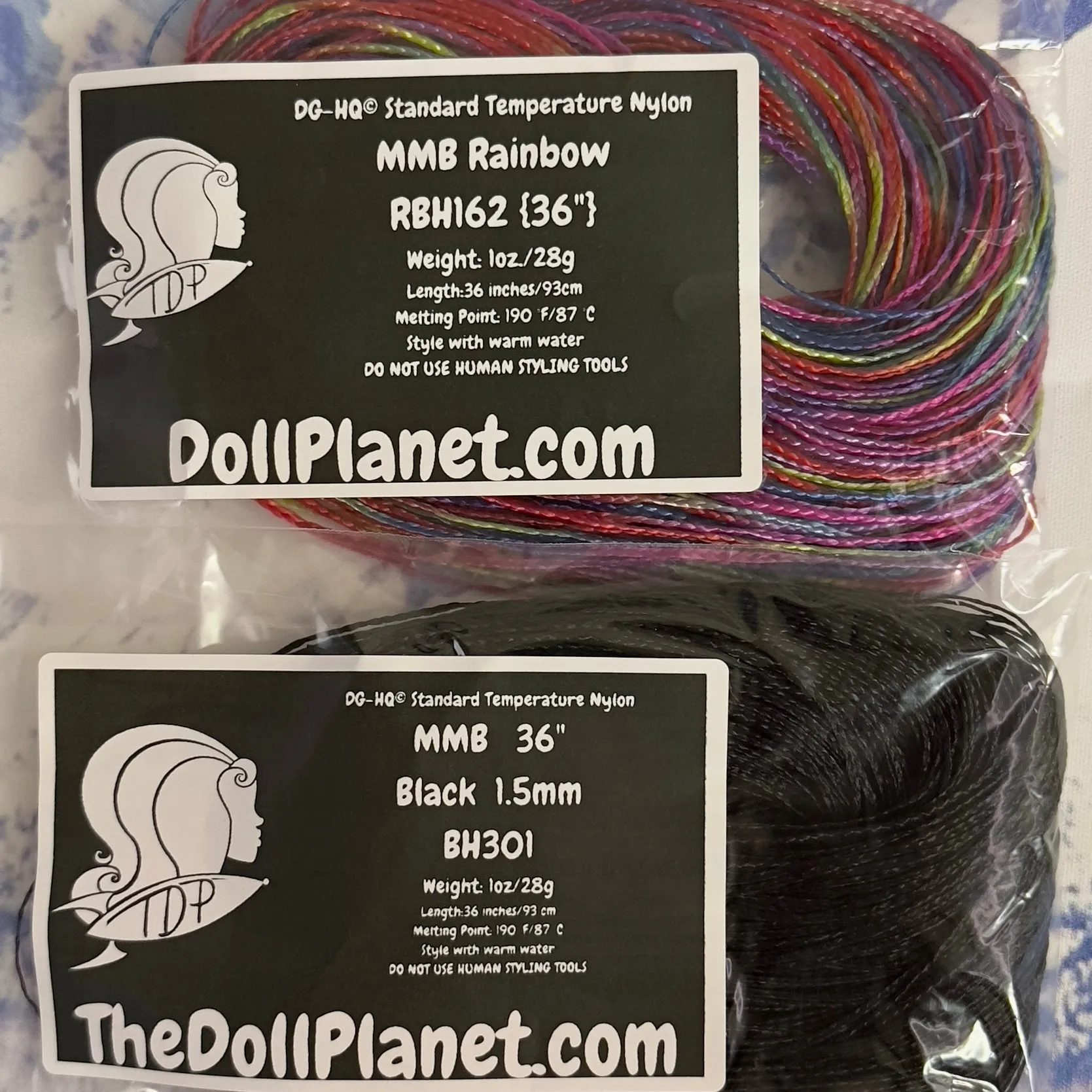DG Nylon Micro Braids Artist Pack Black and Rainbow Braids Doll Hair