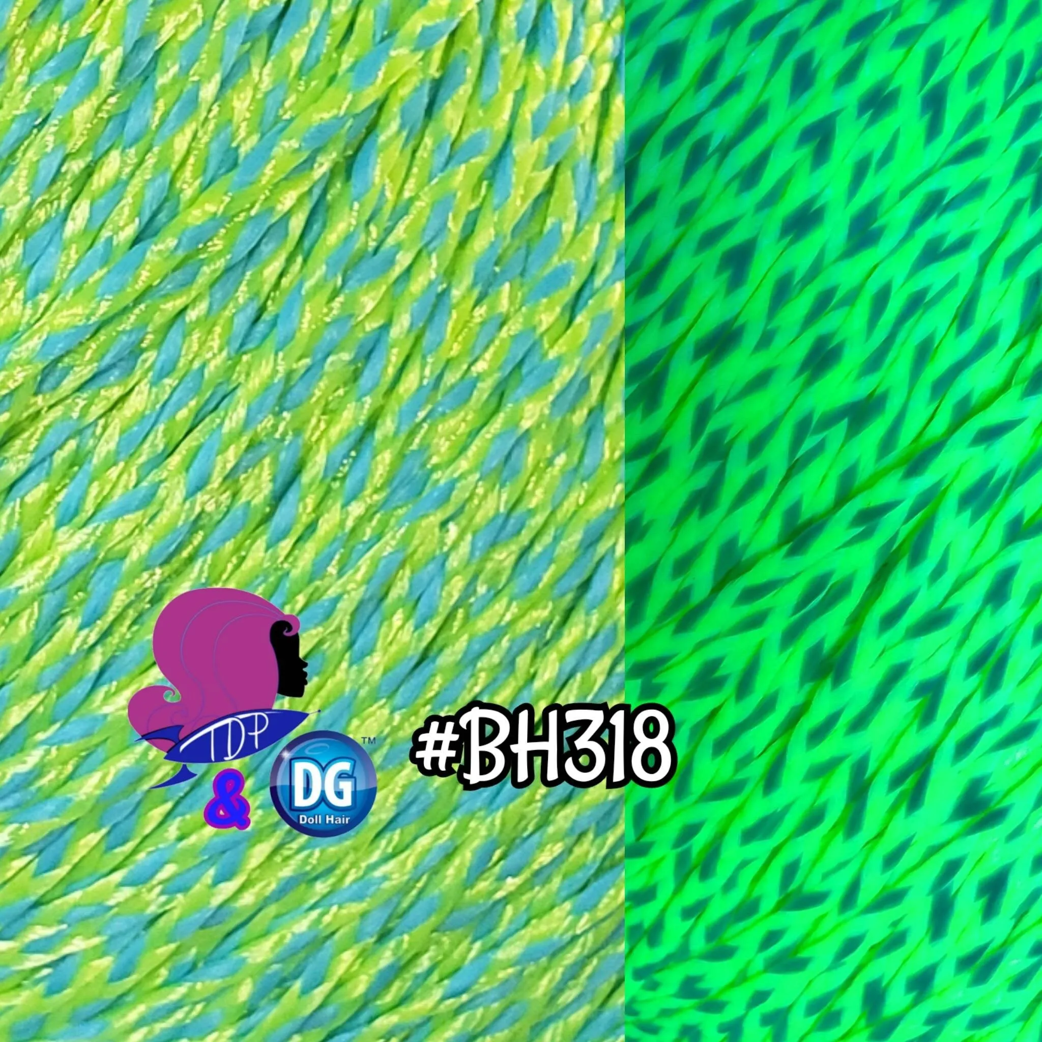 DG Nylon Micro Braids Green Blue BH318 2mm 1oz/28g 36in/92cm Doll Hair