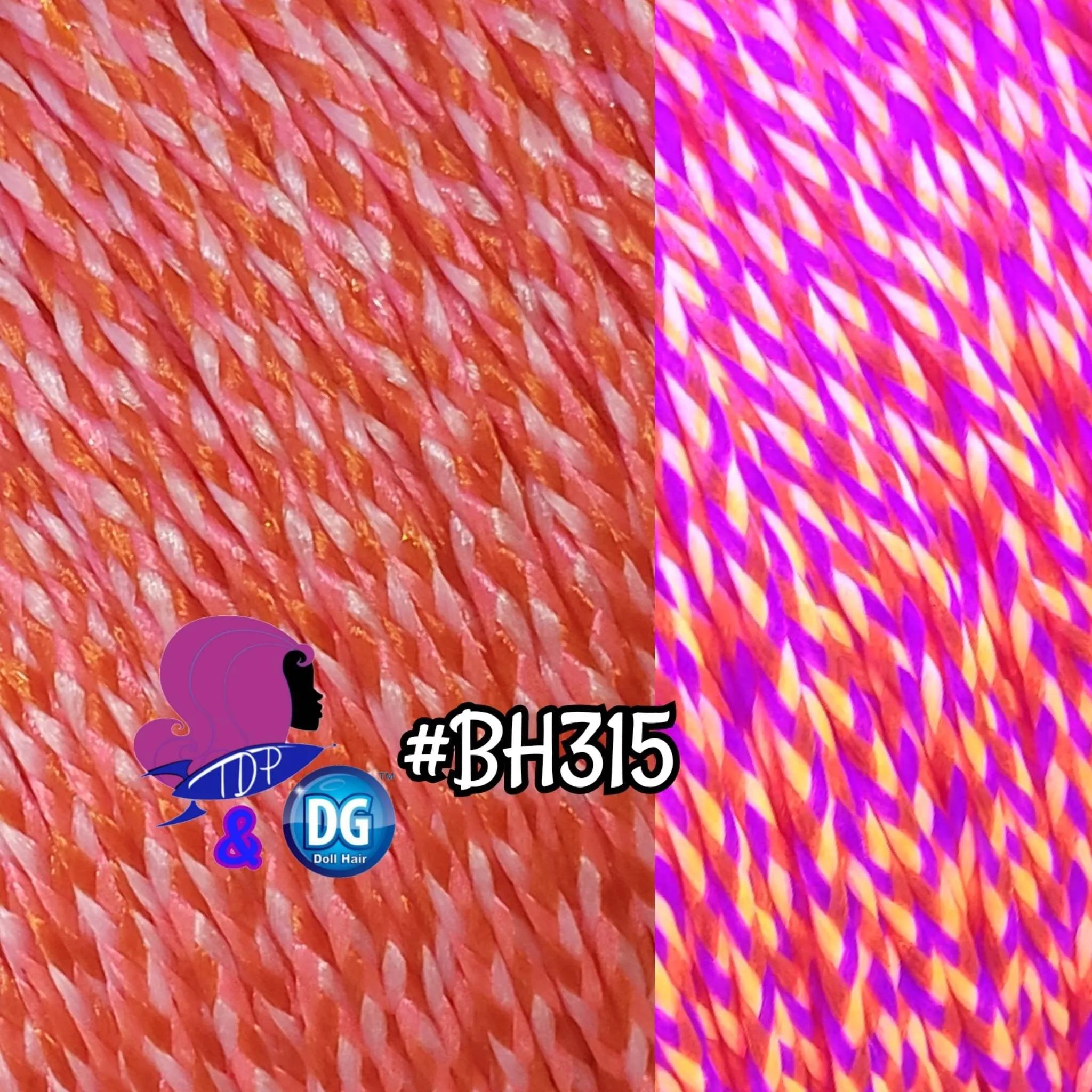 DG Nylon Micro Braids Orange White Pink Glow BH315 2mm 1oz/28g 36in/92cm Doll Hair