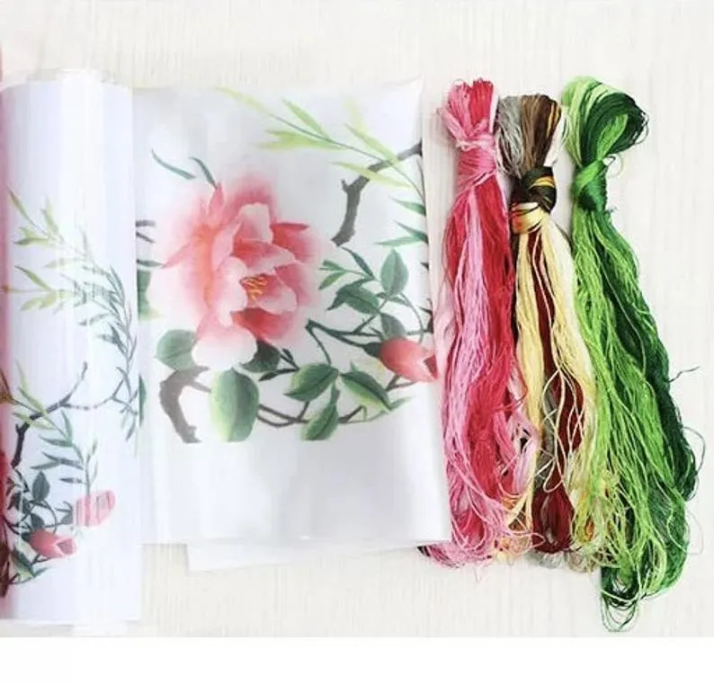 DIY Silk Embroidery kit Orchids & Butterflies 20cm