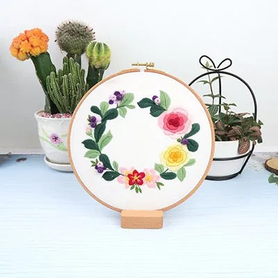 Flower Wreath Hand Embroidery Full Kit 20cm