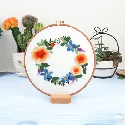 Flower Wreath Hand Embroidery Full Kit 20cm