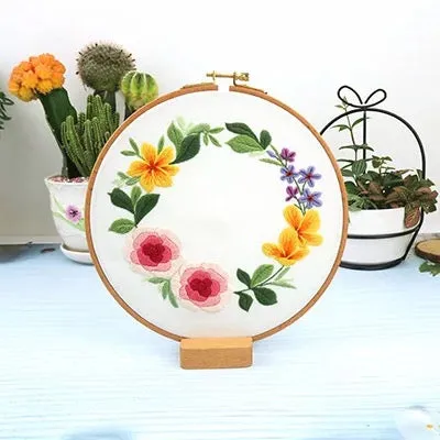 Flower Wreath Hand Embroidery Full Kit 20cm