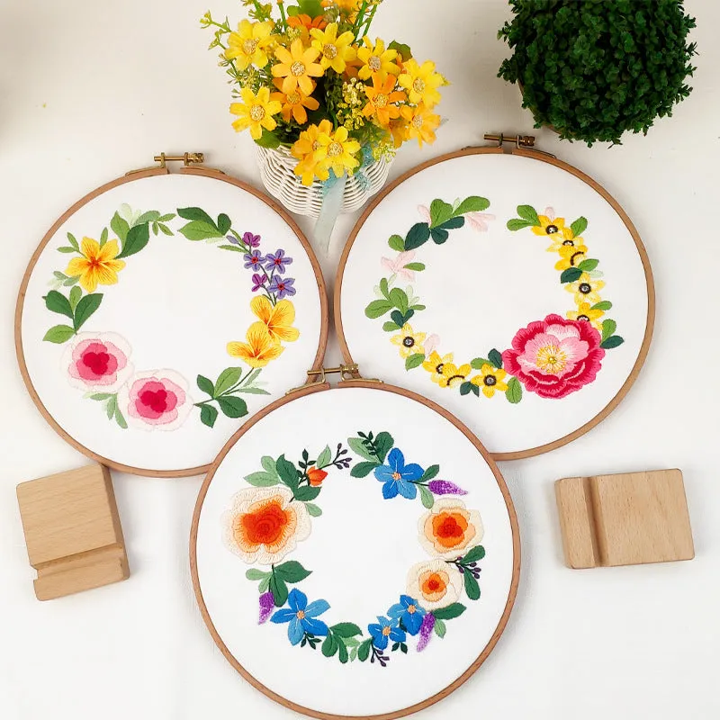 Flower Wreath Hand Embroidery Full Kit 20cm