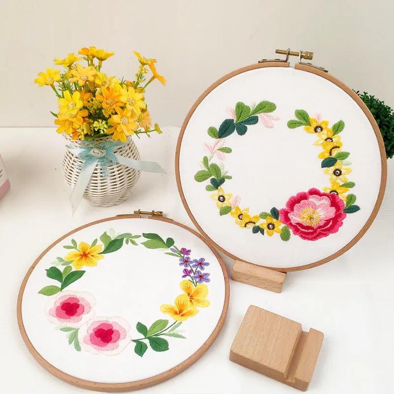 Flower Wreath Hand Embroidery Full Kit 20cm