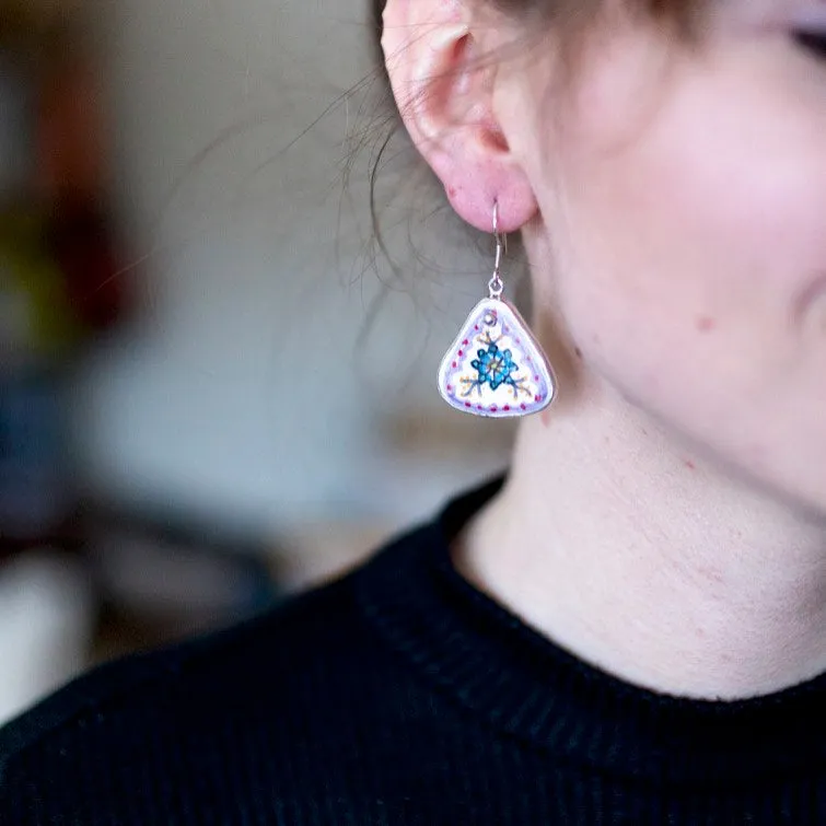 Hand Painted Talavera and Sterling Silver Earrings