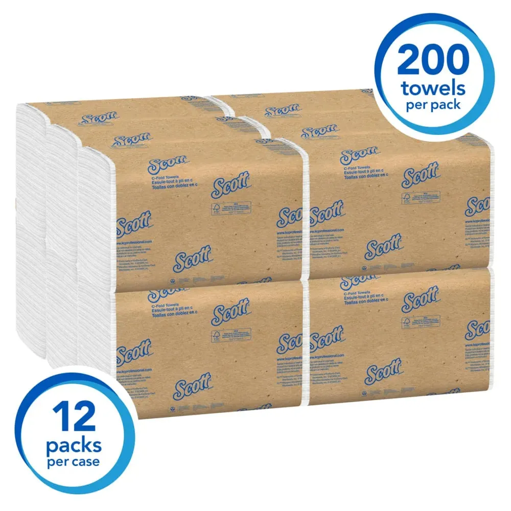 Kimberly-Clark Scott 01510 White C-Fold Towels, Case of 2400 (12/200)
