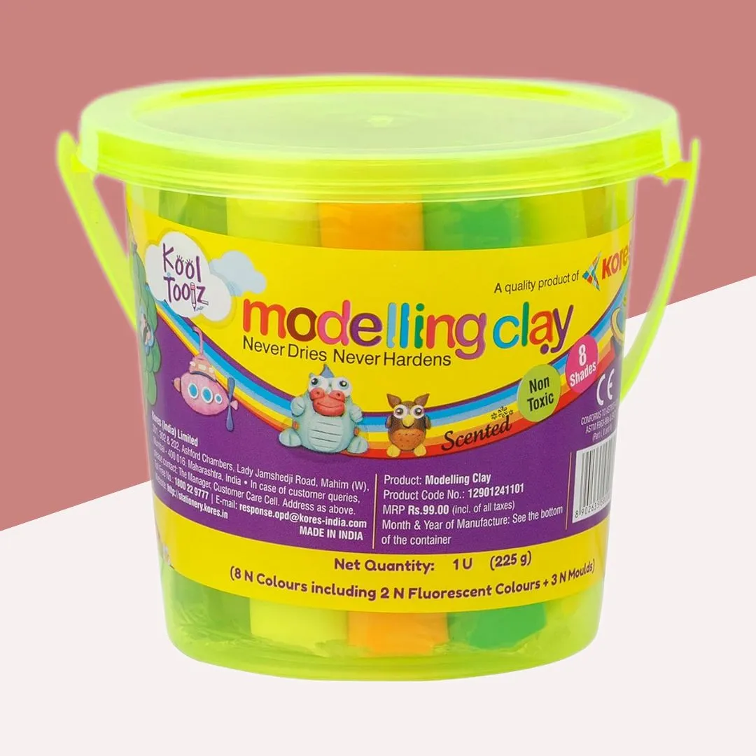 Kores Kool Clay Bucket - 225 gm with Vibrant Shades, Molds, and Safe Creativity ( Pack of 1 )