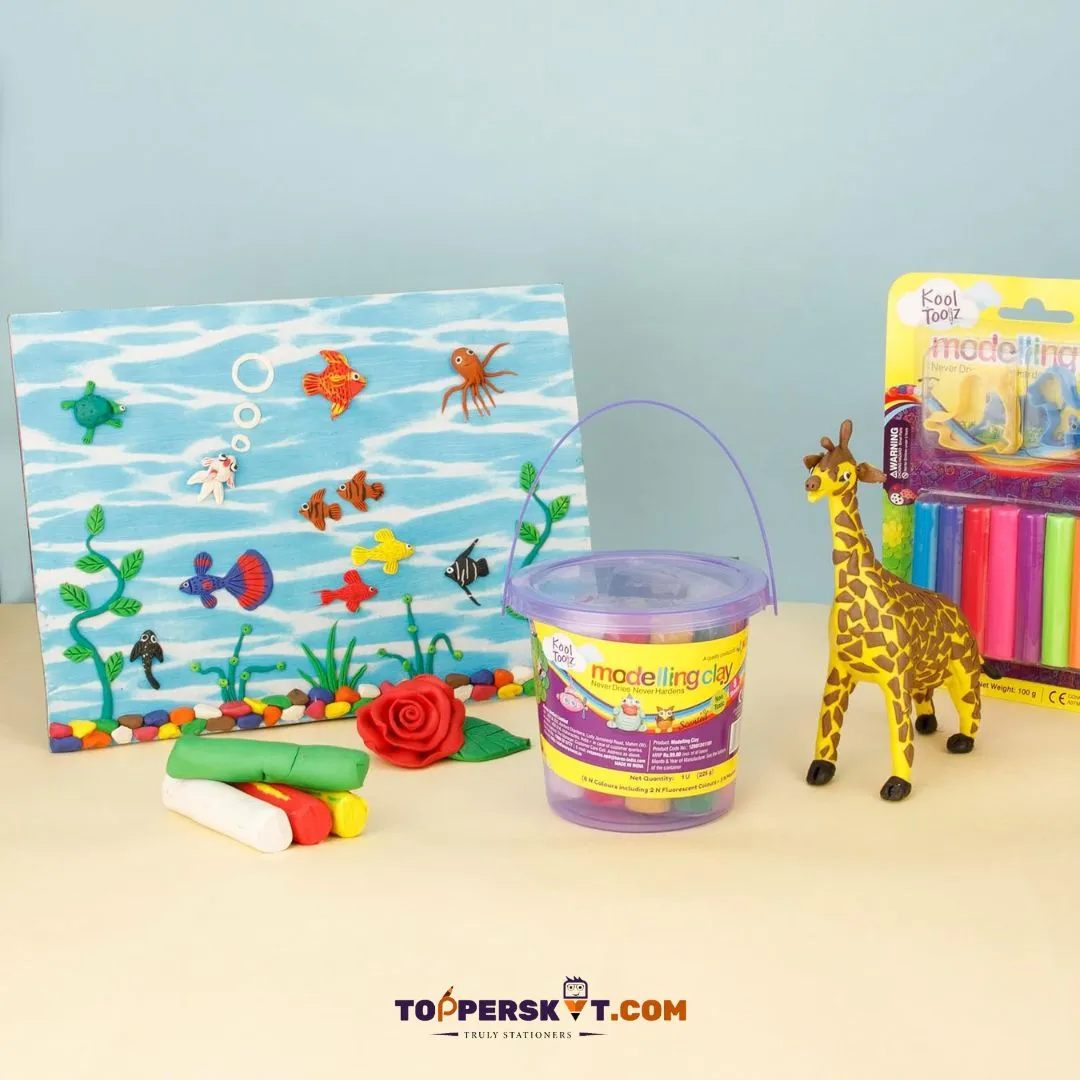 Kores Kool Clay Bucket - 225 gm with Vibrant Shades, Molds, and Safe Creativity ( Pack of 1 )
