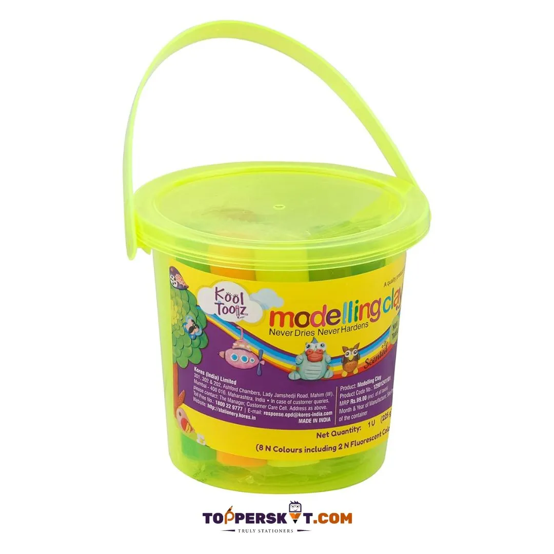 Kores Kool Clay Bucket - 225 gm with Vibrant Shades, Molds, and Safe Creativity ( Pack of 1 )
