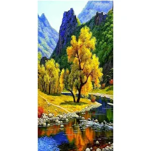 Lakeside Tree - 5D DIY Round Drill Diamond Painting (Canvas 45x85cm/17.72x33.46in )