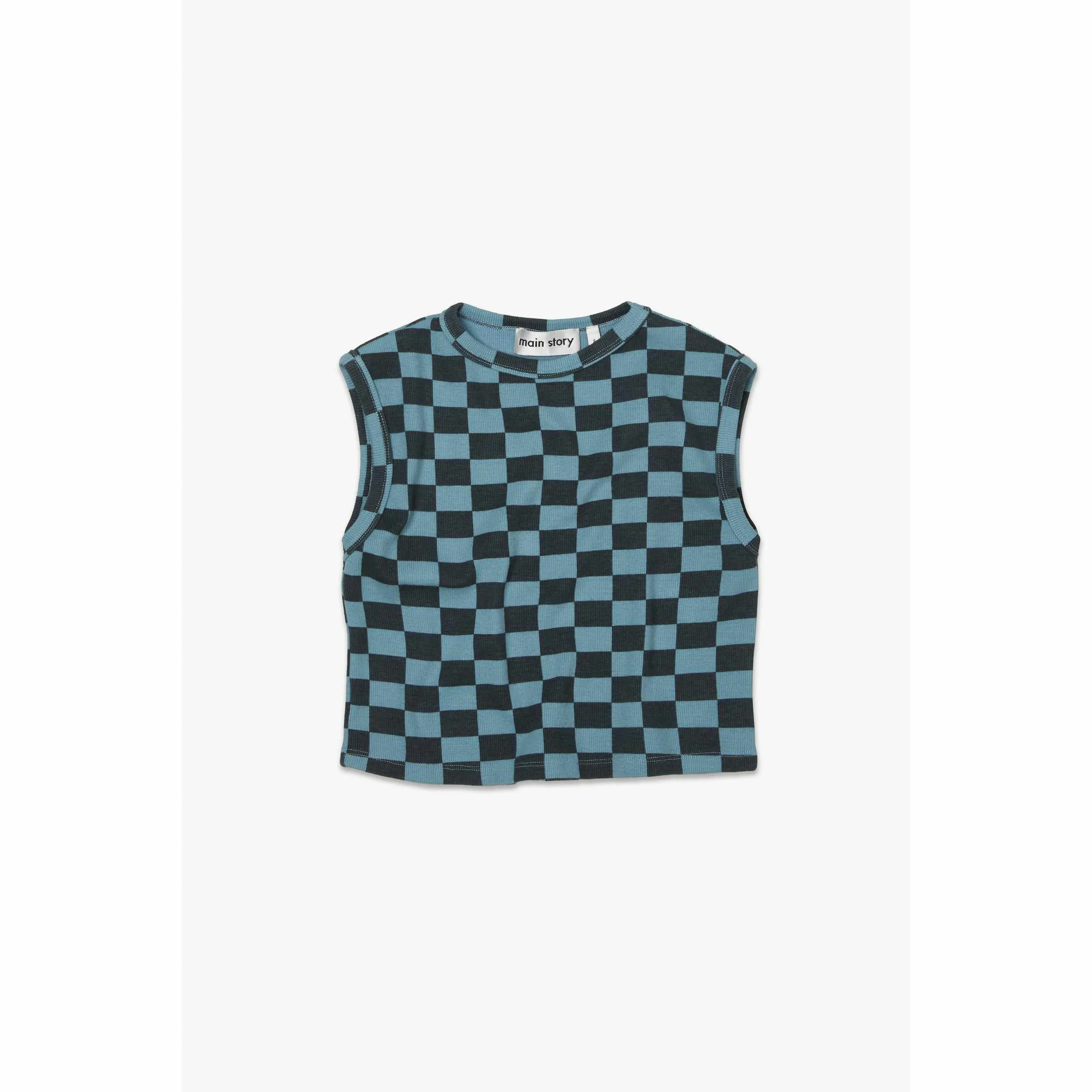 Main Story - Stone Blue Check jersey rib tank