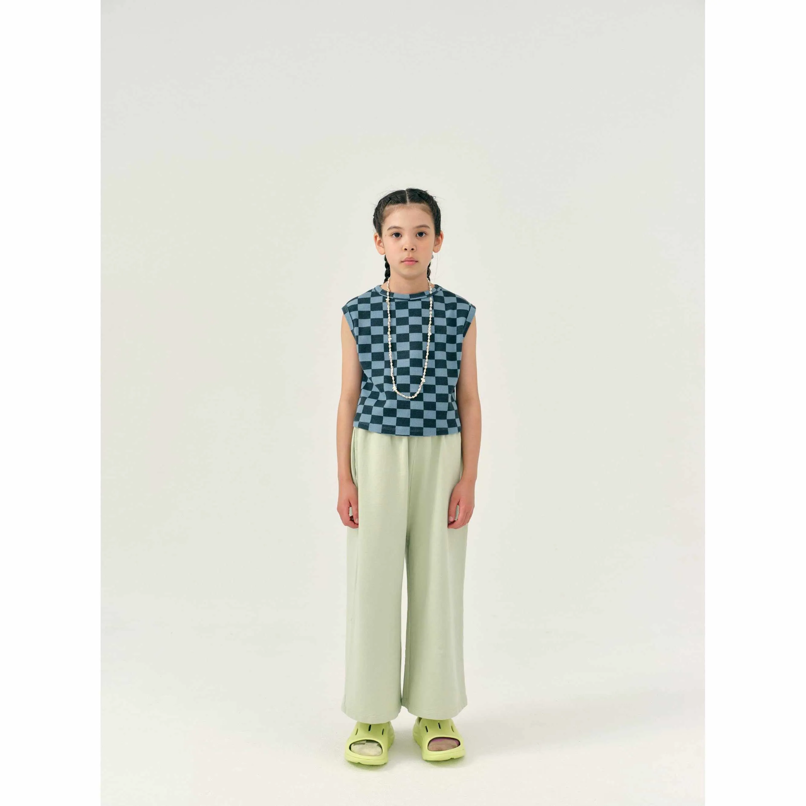 Main Story - Stone Blue Check jersey rib tank