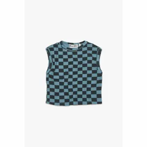 Main Story - Stone Blue Check jersey rib tank