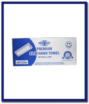 MaxValu Premium Slim Fold Hand Towel - (16 Packs X 200 Sheets) Per Box