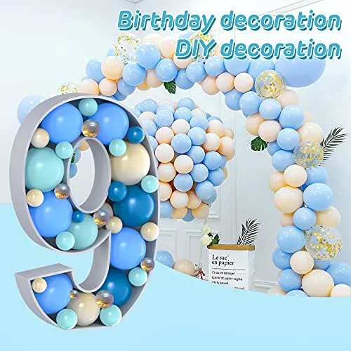 Number Balloon,Marquee Numbers 9 Pre-Cut Kit Cardboard Light Up Mosaic Frame Large Foam Board for 9th Birthday Giant Backdrop Boy Girl Party Supplies Para Cumpleaños Anniversary Decorations