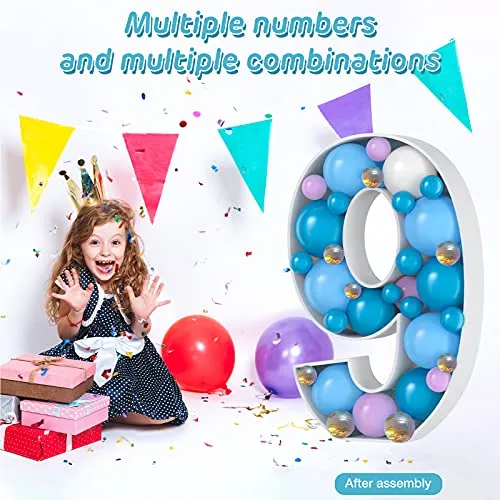 Number Balloon,Marquee Numbers 9 Pre-Cut Kit Cardboard Light Up Mosaic Frame Large Foam Board for 9th Birthday Giant Backdrop Boy Girl Party Supplies Para Cumpleaños Anniversary Decorations