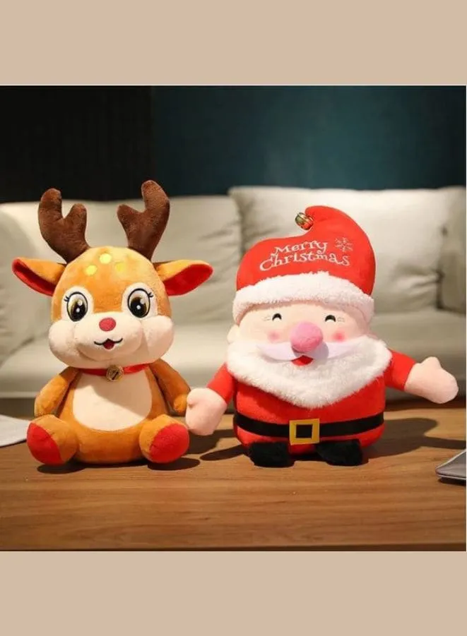 Pure Cotton Filled Christmas Plush Toys Santa Claus and Reindeer, Stuffed Soft Animal Plush Toy Suitable for Christmas Decoration Living Room Decoration, 20cm
