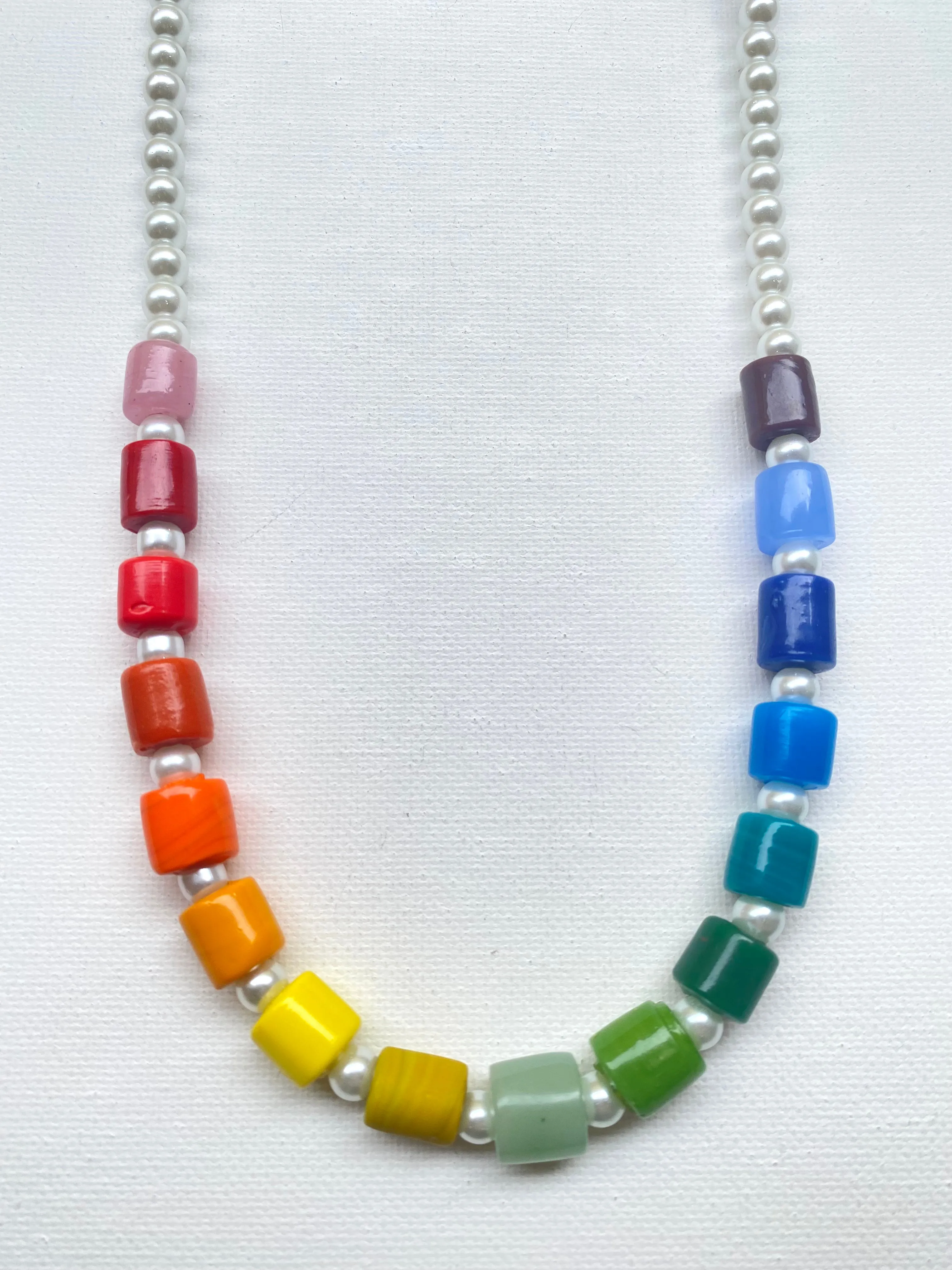 Rainbow Glass Tube Necklace Kit: Faux Pearls