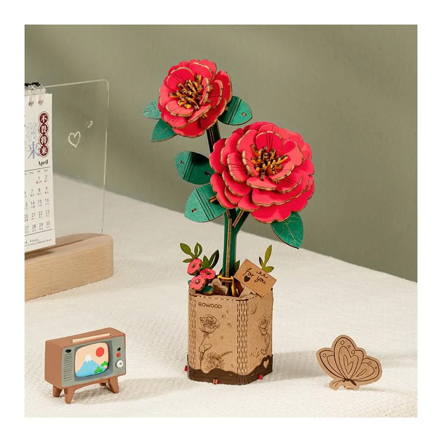 Robotime Rowood Wooden Bloom Craft Model Kit - Red Camellia