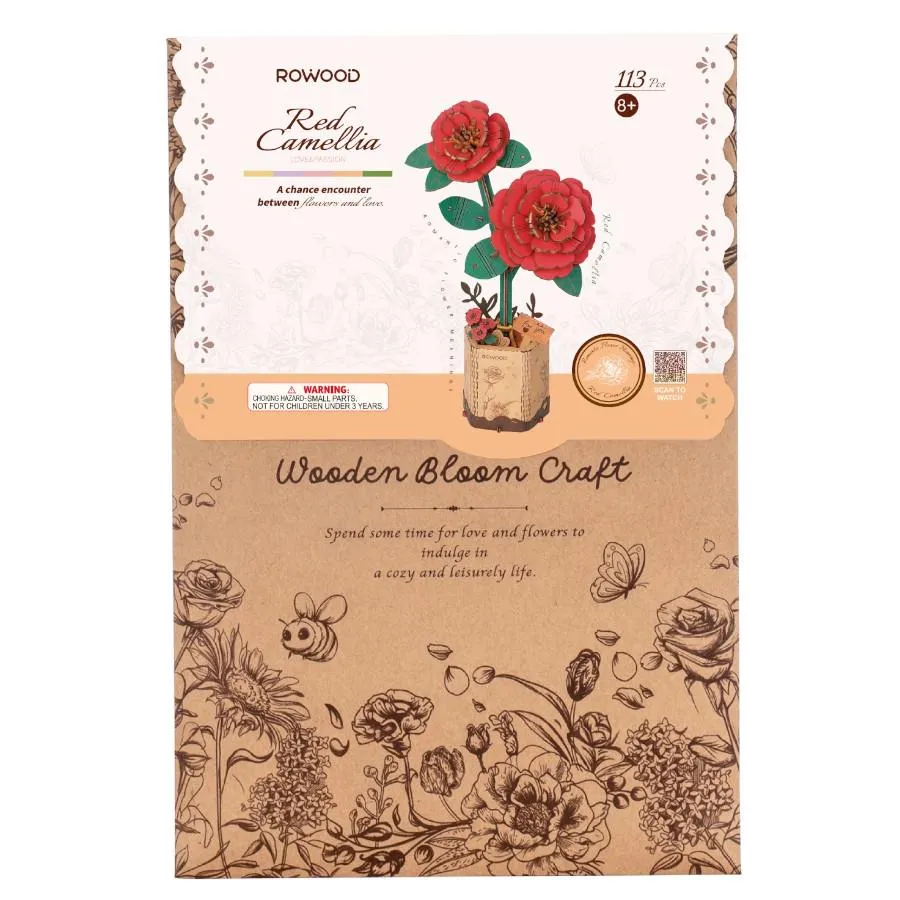 Robotime Rowood Wooden Bloom Craft Model Kit - Red Camellia
