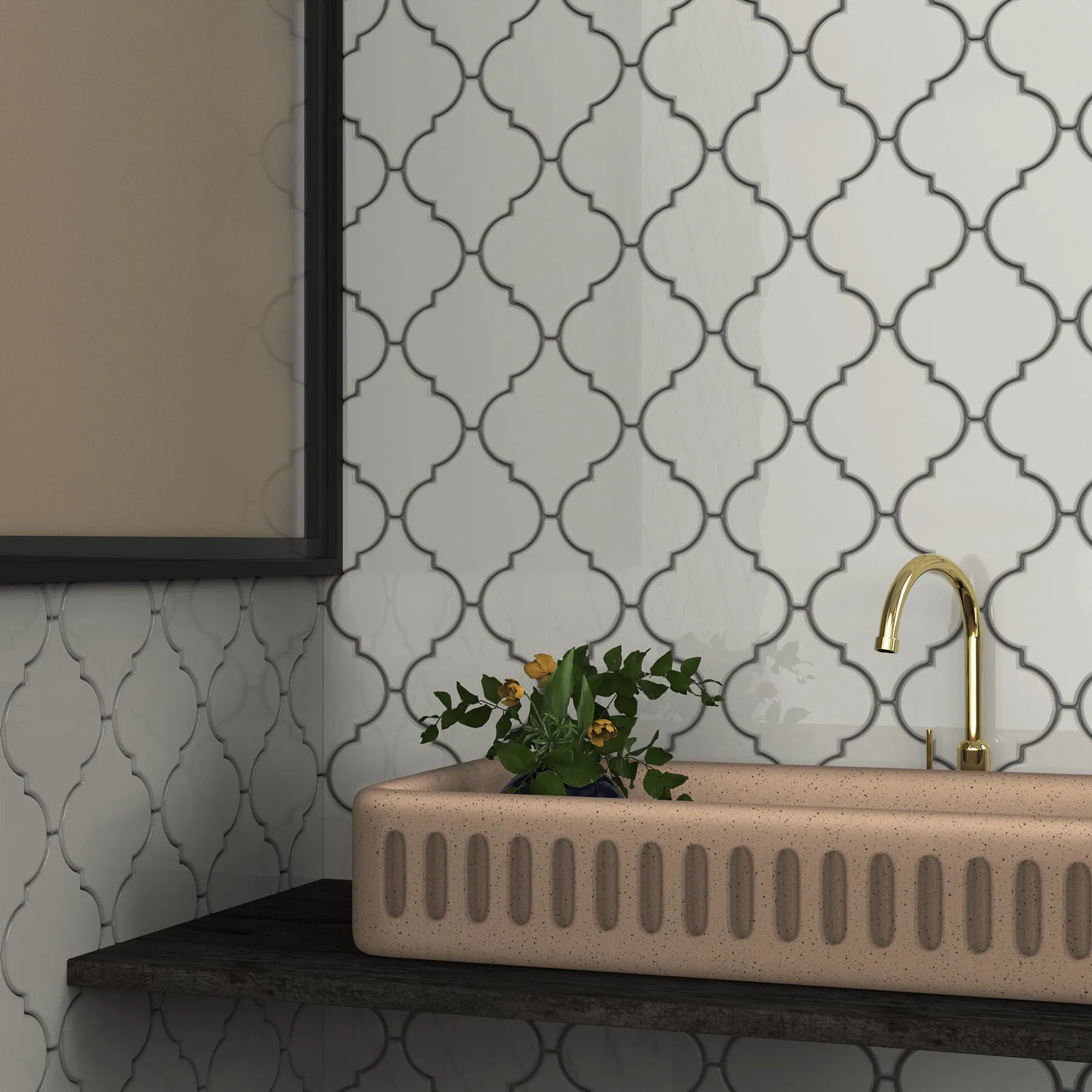 Soho Canvas White Beveled Arabesque Glossy Glazed Porcelain Mosaic
