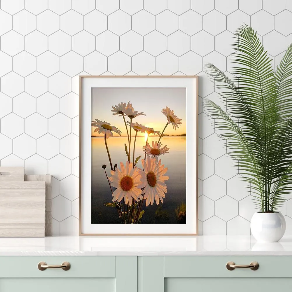 White Flower - Full Round Diamond - 30x40cm