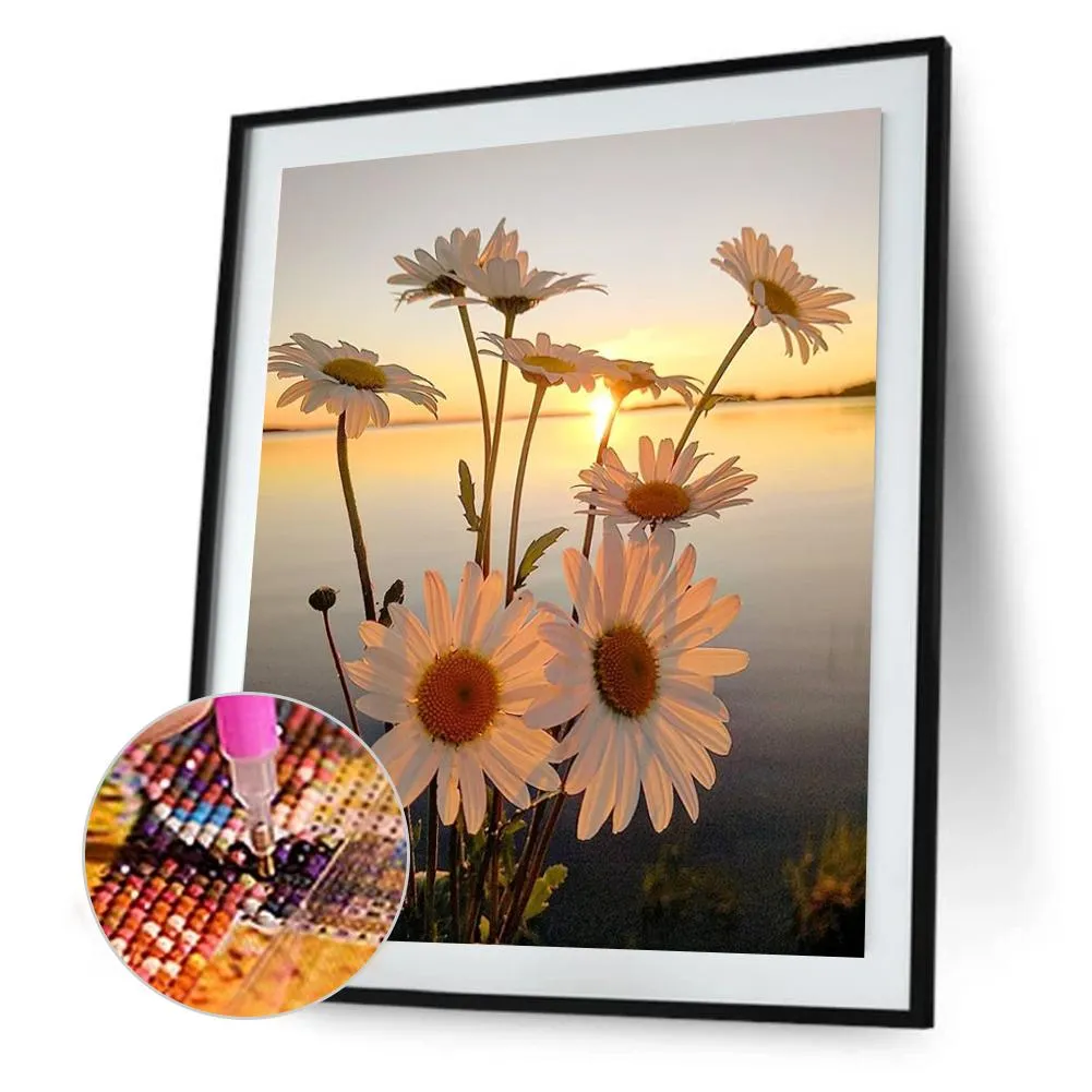 White Flower - Full Round Diamond - 30x40cm