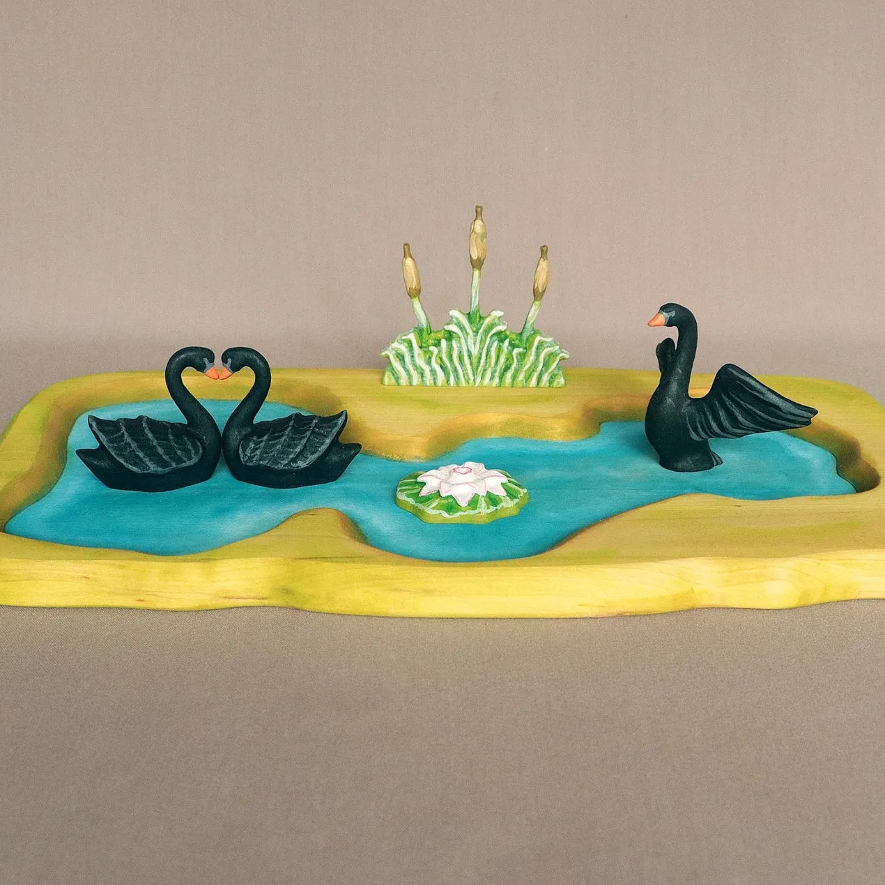 Wooden Black Swan - Swimming