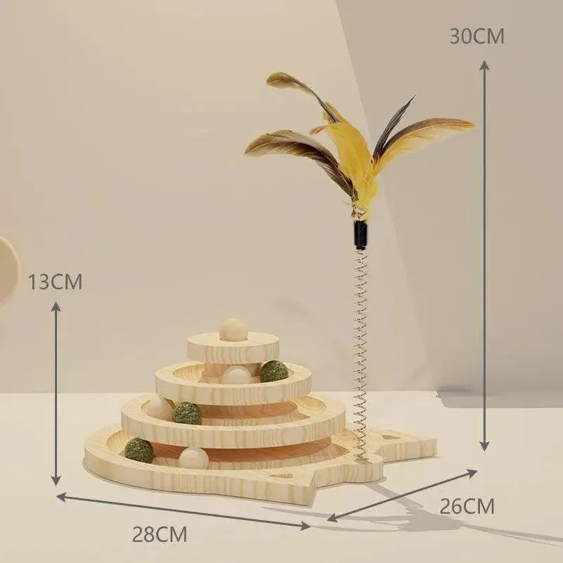 Wooden Cat Toy Tower Triple Disc